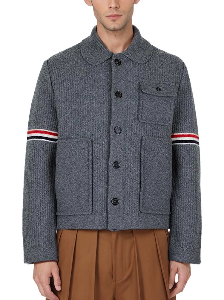 Mens double sleeve striped wool coat 