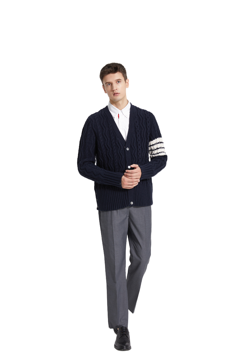 Classic Striped Cable Sweater Jacket  TREND