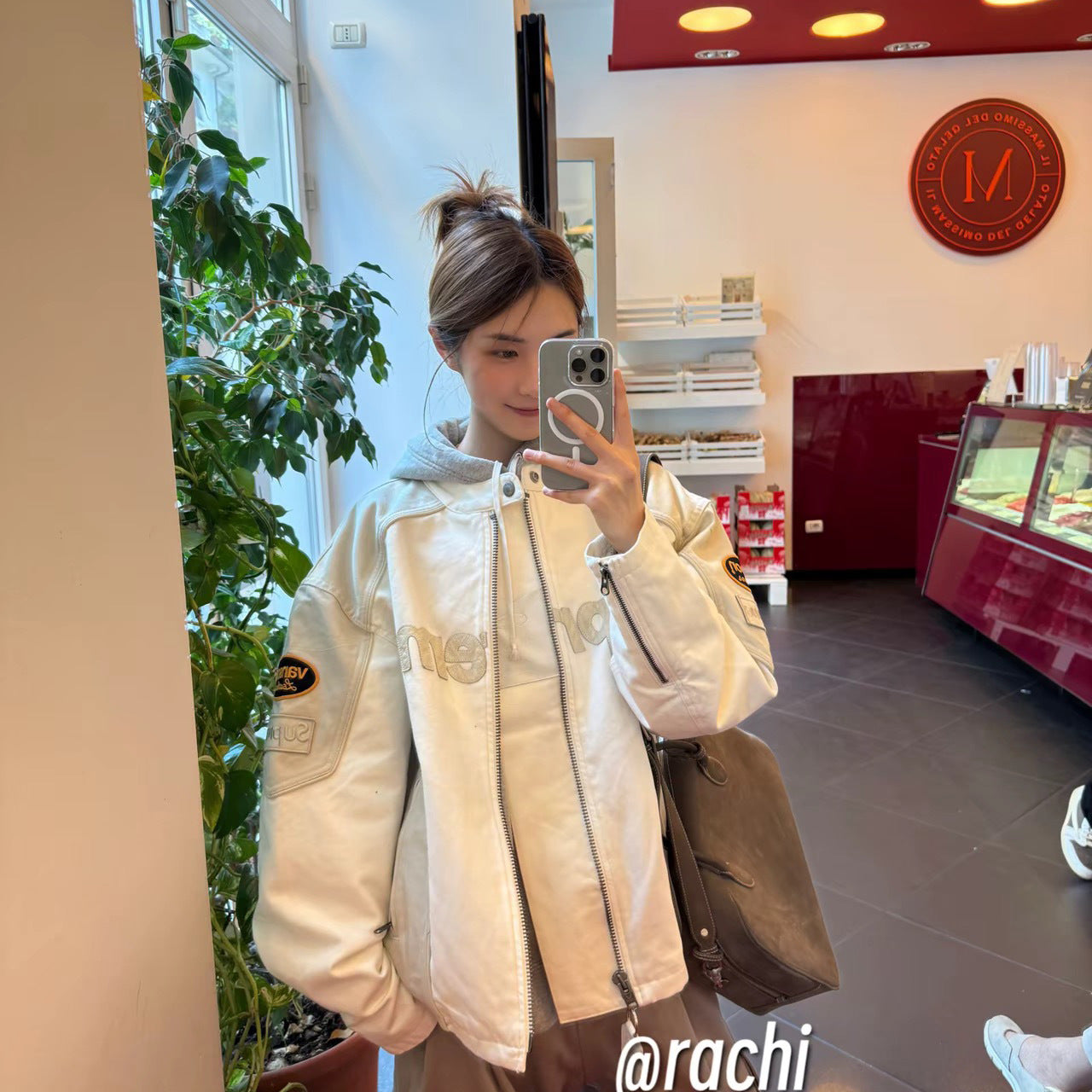 Heavy Embroidered Leather Logo Moto Jacket