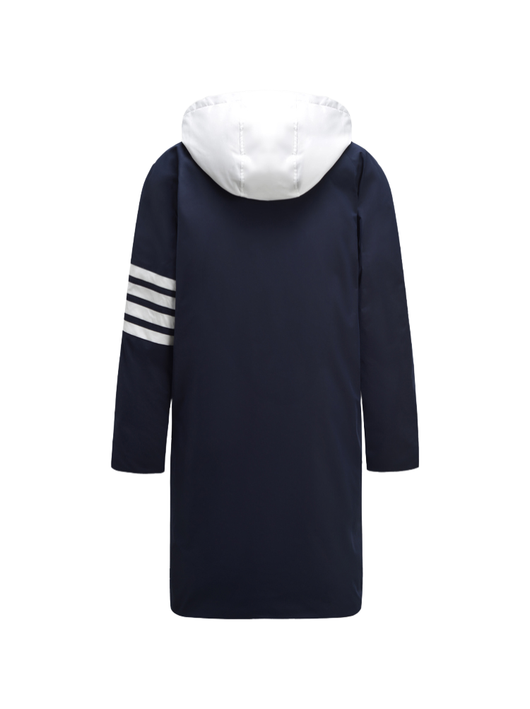 Unisex long coat with hood and white placket  TREND