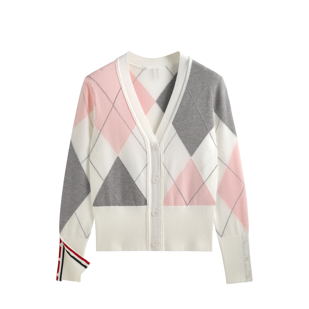 2025SS Diamond-patterned contrast cardigan  TREND