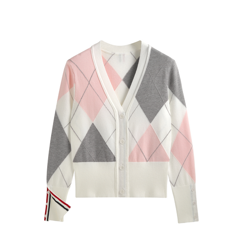 2025SS Diamond-patterned contrast cardigan  TREND