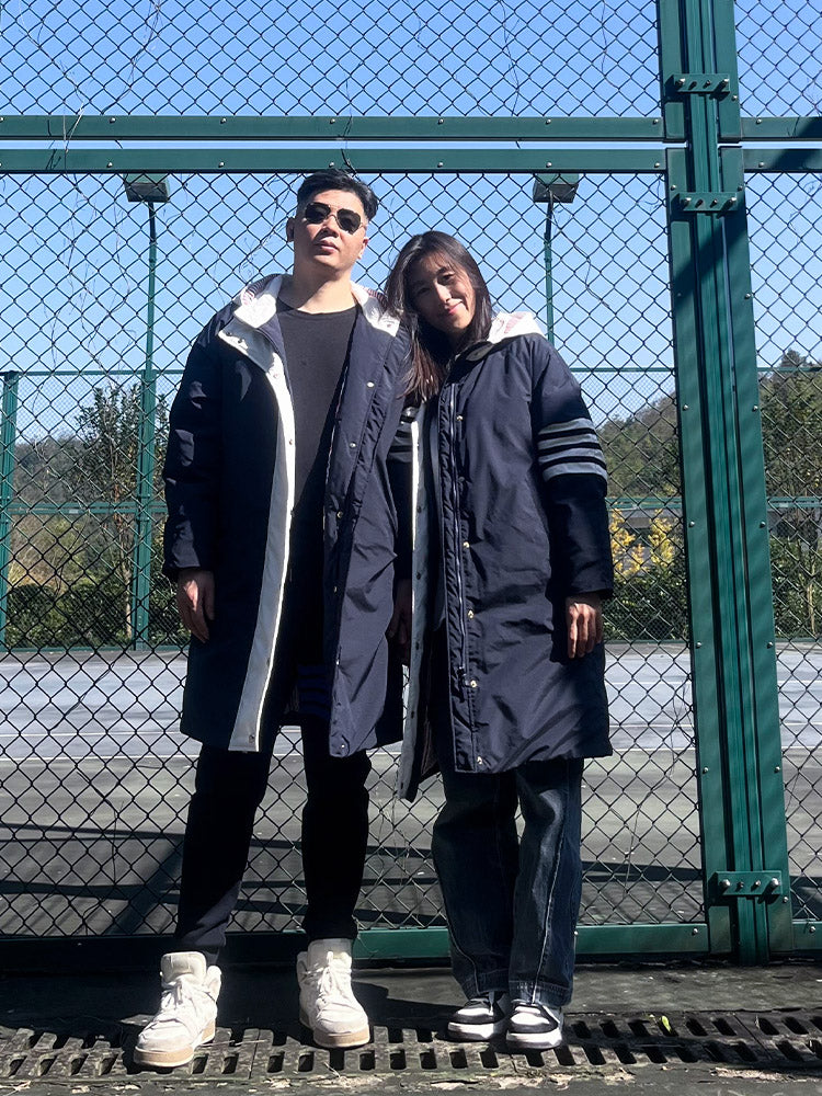 Unisex long coat with hood and white placket  TREND