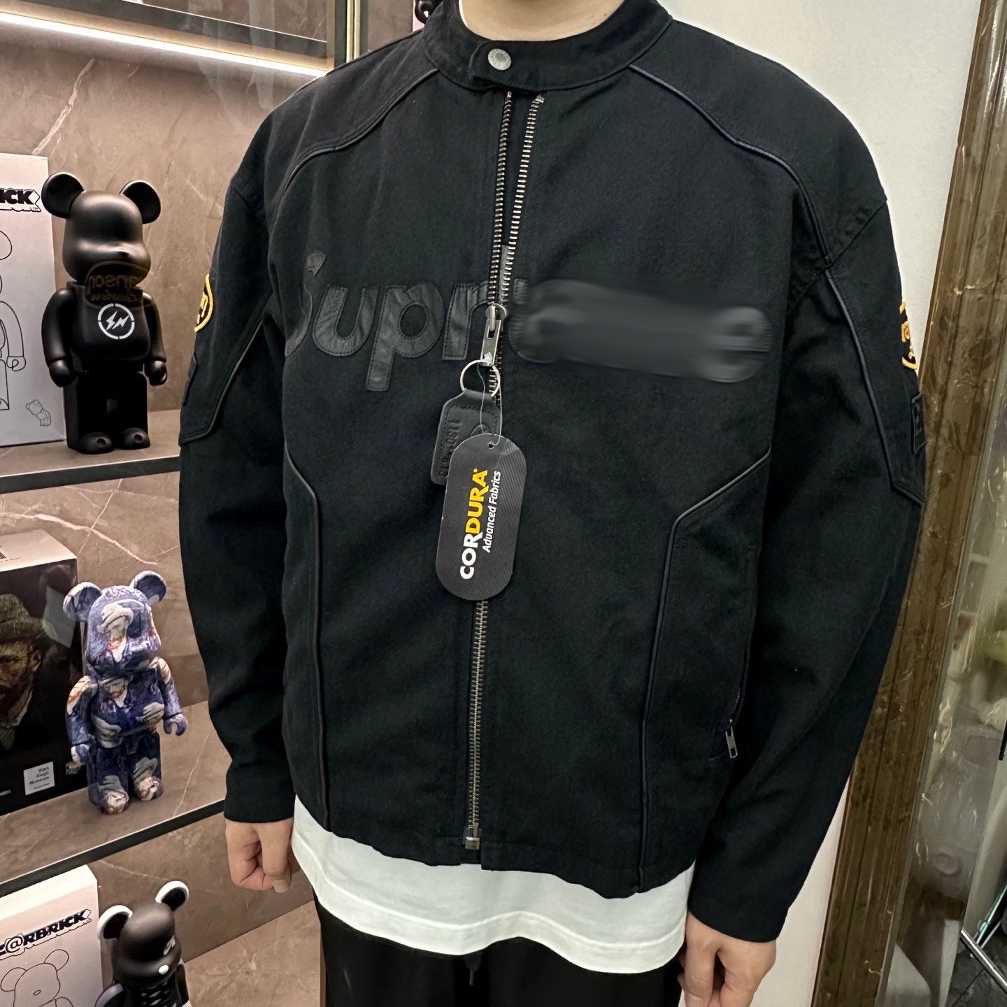Heavy Embroidered Leather Logo Moto Jacket