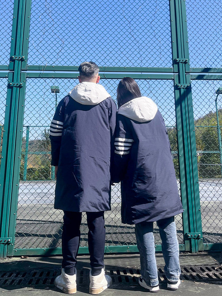 Unisex long coat with hood and white placket  TREND