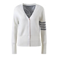 Four-Stripe Pink V-Neck Cardigan????¡§¡è?¡§¡è??¡§o?  TREND