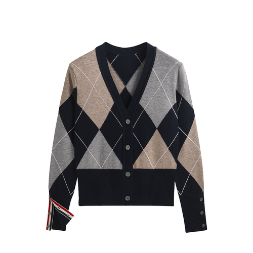 2025SS Diamond-patterned contrast cardigan  TREND