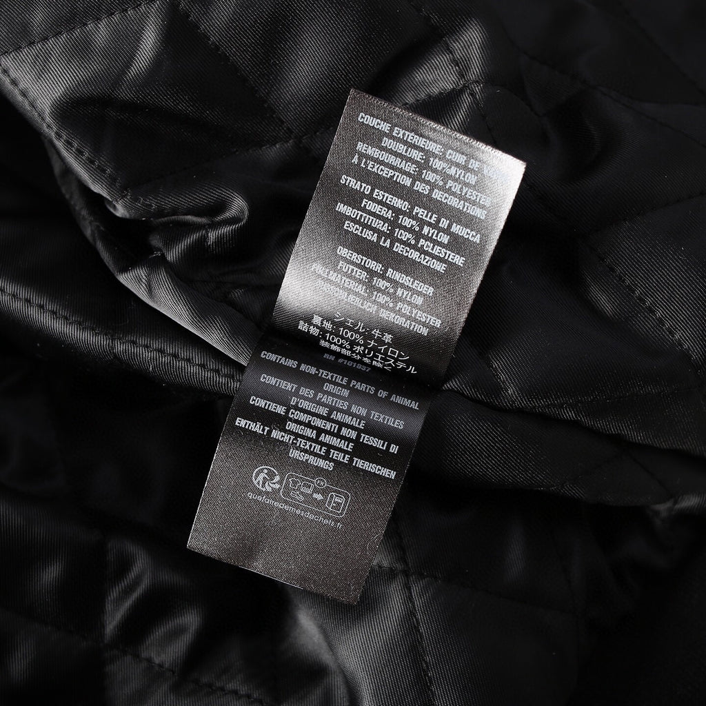 Embroidered Logo Patch Zip-Up Leather Jacket