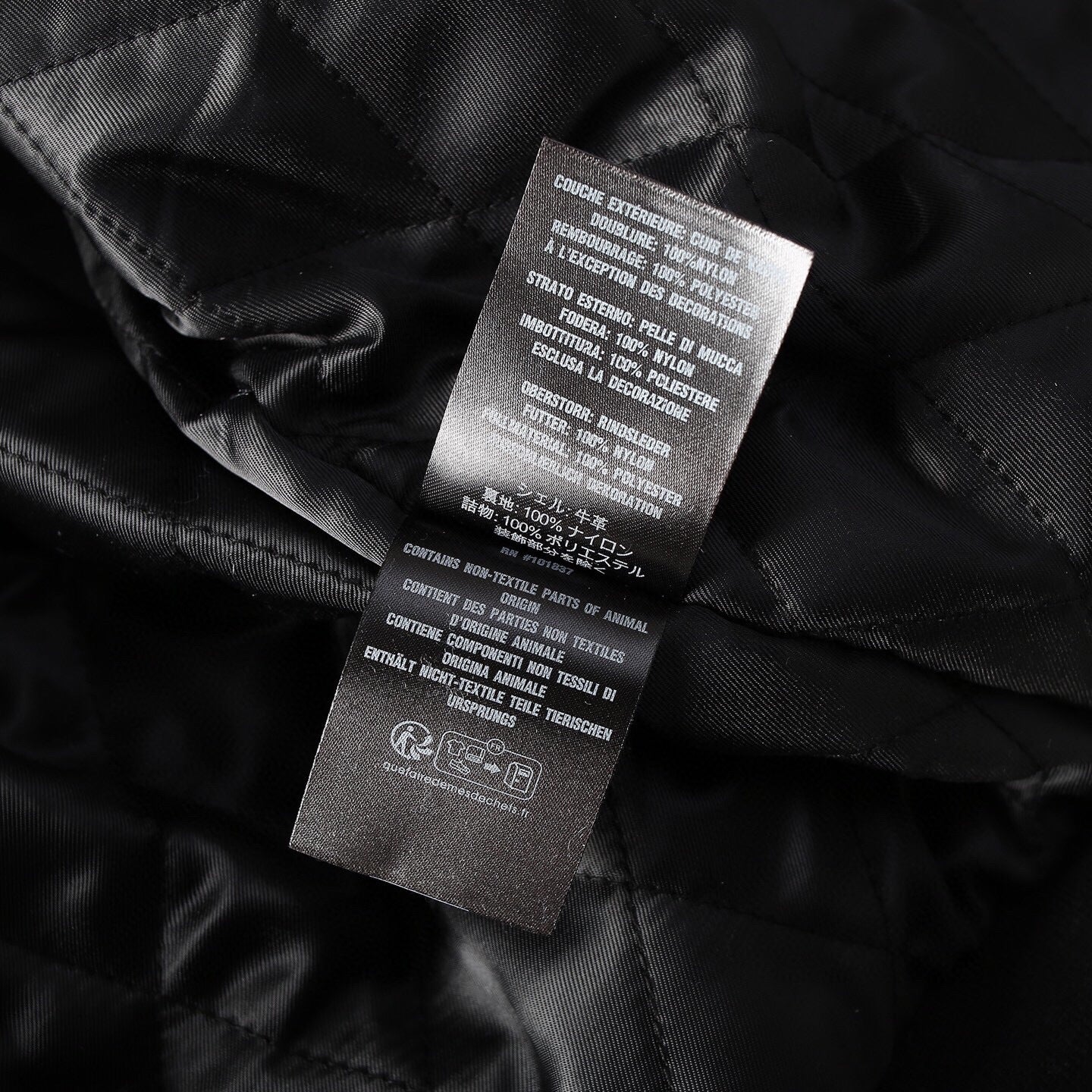 Embroidered Logo Patch Zip-Up Leather Jacket