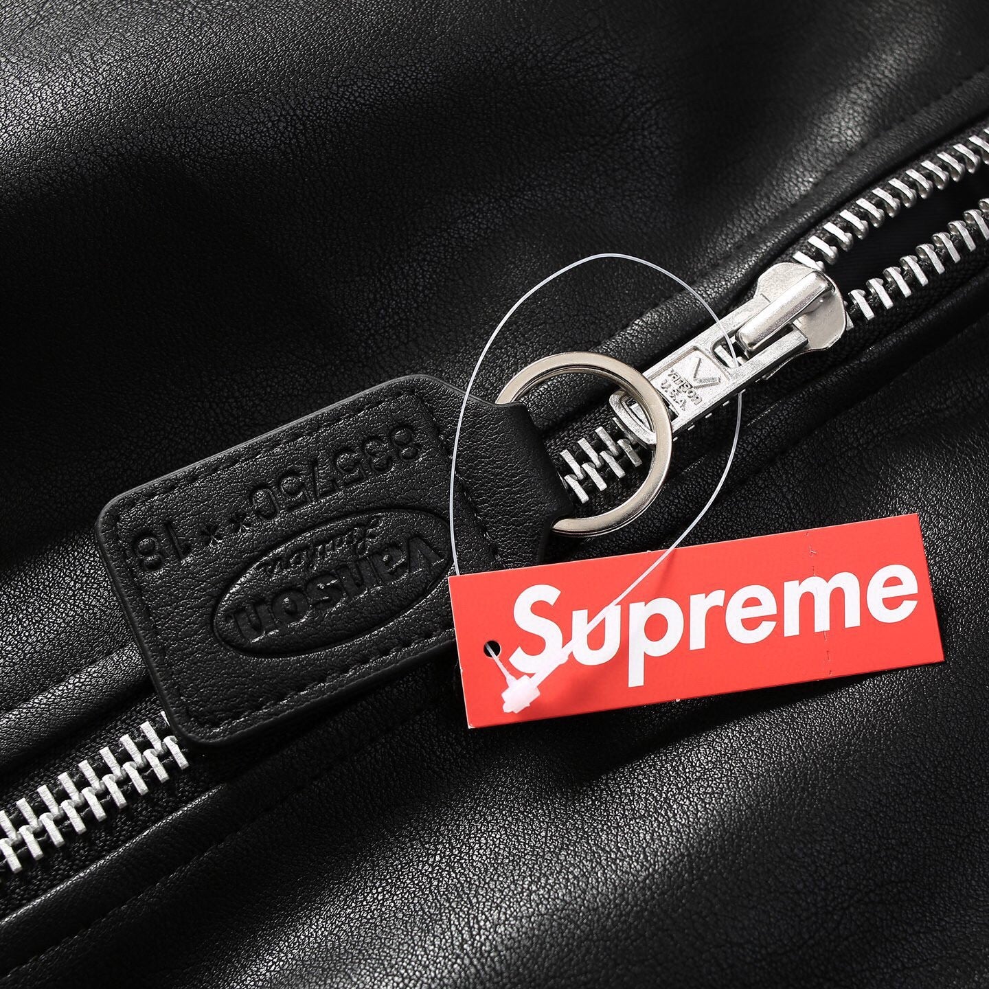 Embroidered Logo Patch Zip-Up Leather Jacket