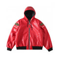 Embroidered Logo Patch Zip-Up Leather Jacket