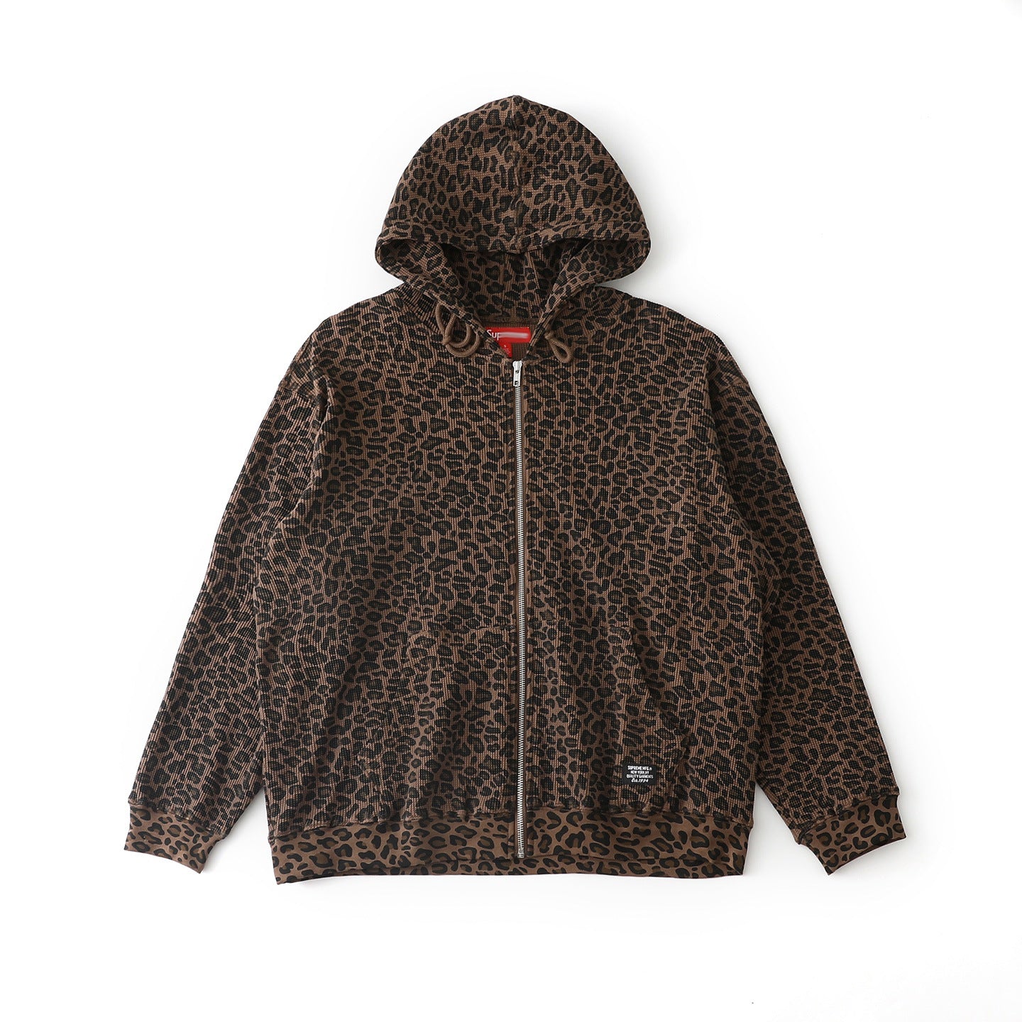 Leopard Waffle-Knit Zip-Up Hoodie
