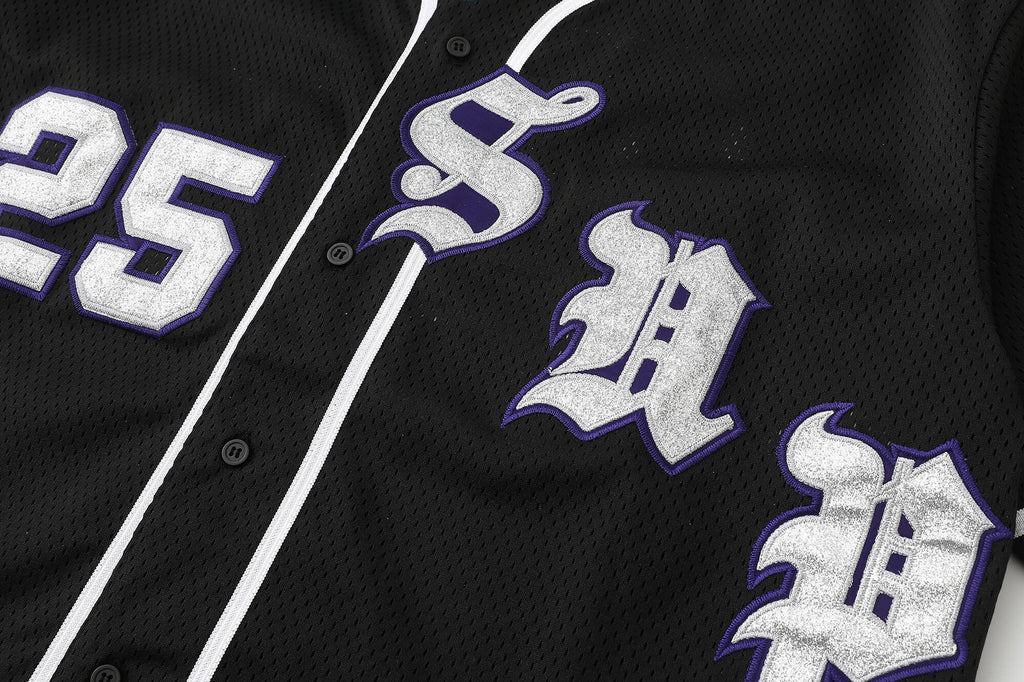 Gothic Sanskrit Twill Appliqué Mesh Baseball Jersey