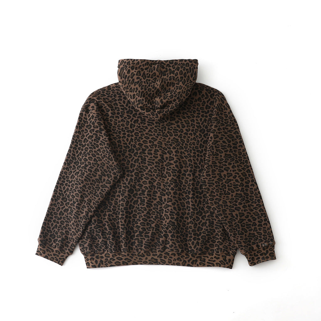 Leopard Waffle-Knit Zip-Up Hoodie
