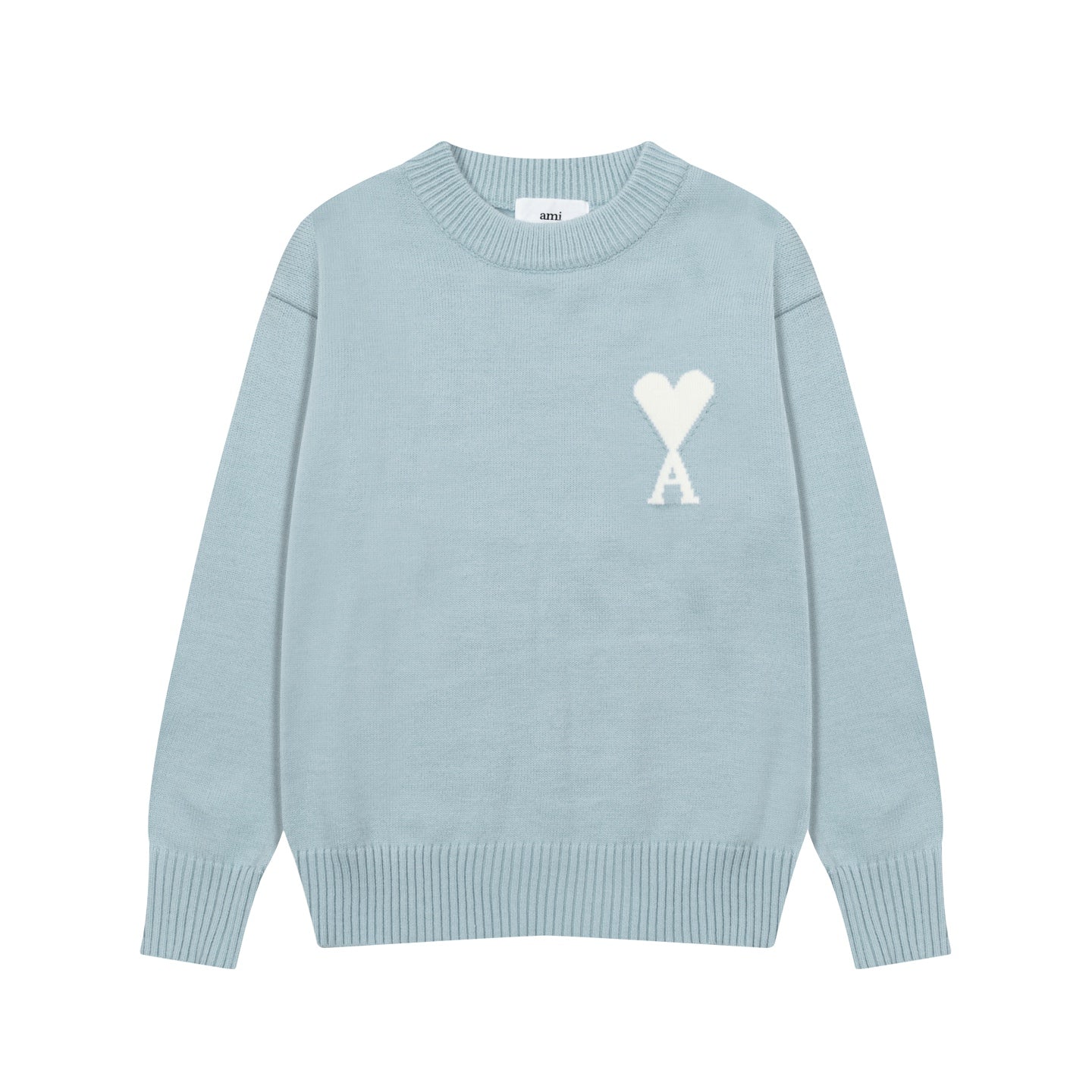 AMI Paris White Heart Embroidered Crewneck Sweater