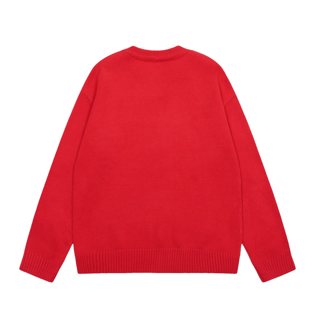 AMI Paris Gold Heart Embroidered Red Crewneck Sweater