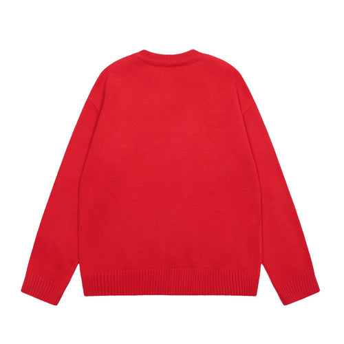 AMI Paris Gold Heart Embroidered Red Crewneck Sweater