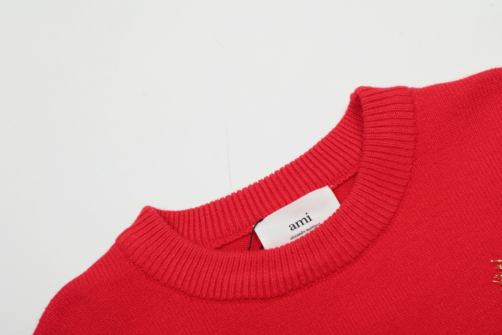 AMI Paris Gold Heart Embroidered Red Crewneck Sweater