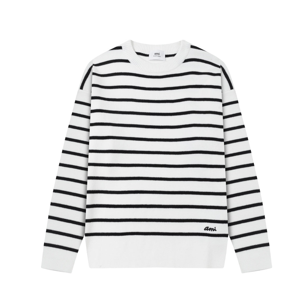 AMI Paris Striped Wool-Blend Sweater