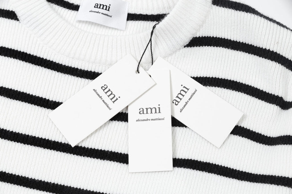 AMI Paris Striped Wool-Blend Sweater