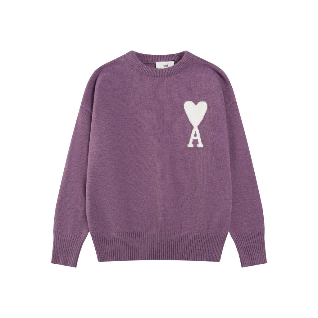 AMI PARIS Jacquard Heart Crew Neck Sweater