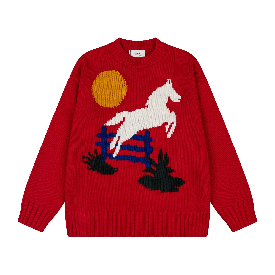 AMI PARIS Jacquard Heart Crewneck Sweater