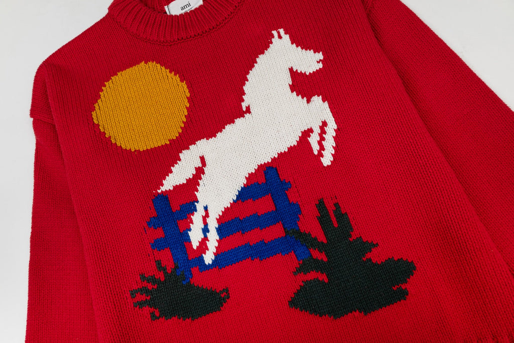 AMI PARIS Jacquard Heart Crewneck Sweater