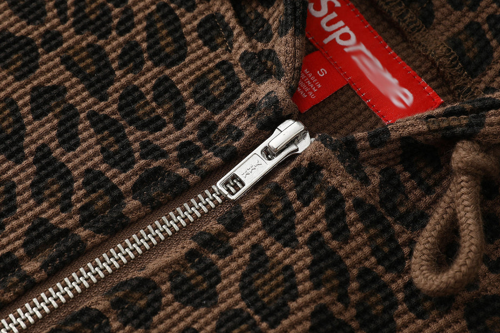 Leopard Waffle-Knit Zip-Up Hoodie