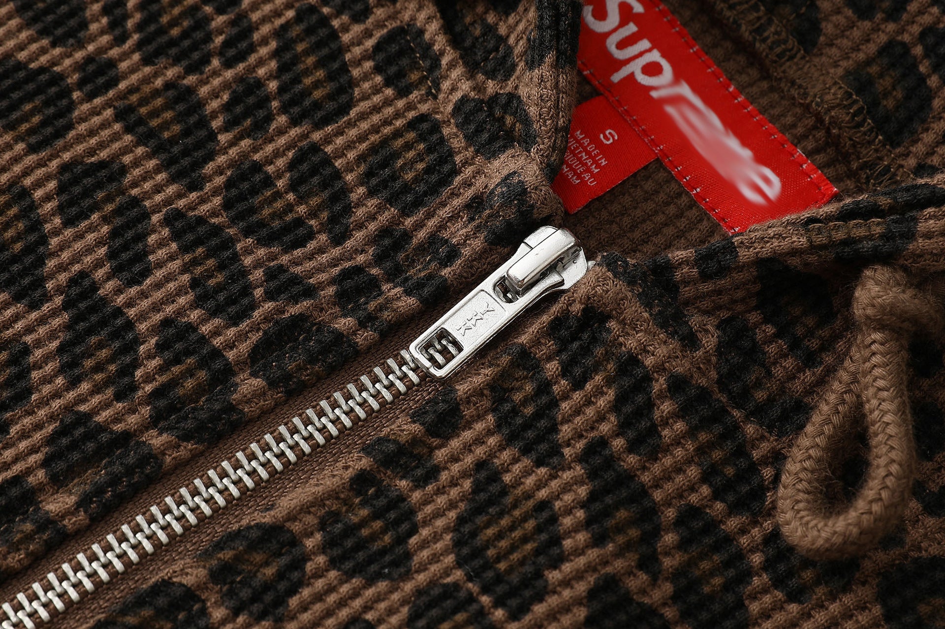 Leopard Waffle-Knit Zip-Up Hoodie