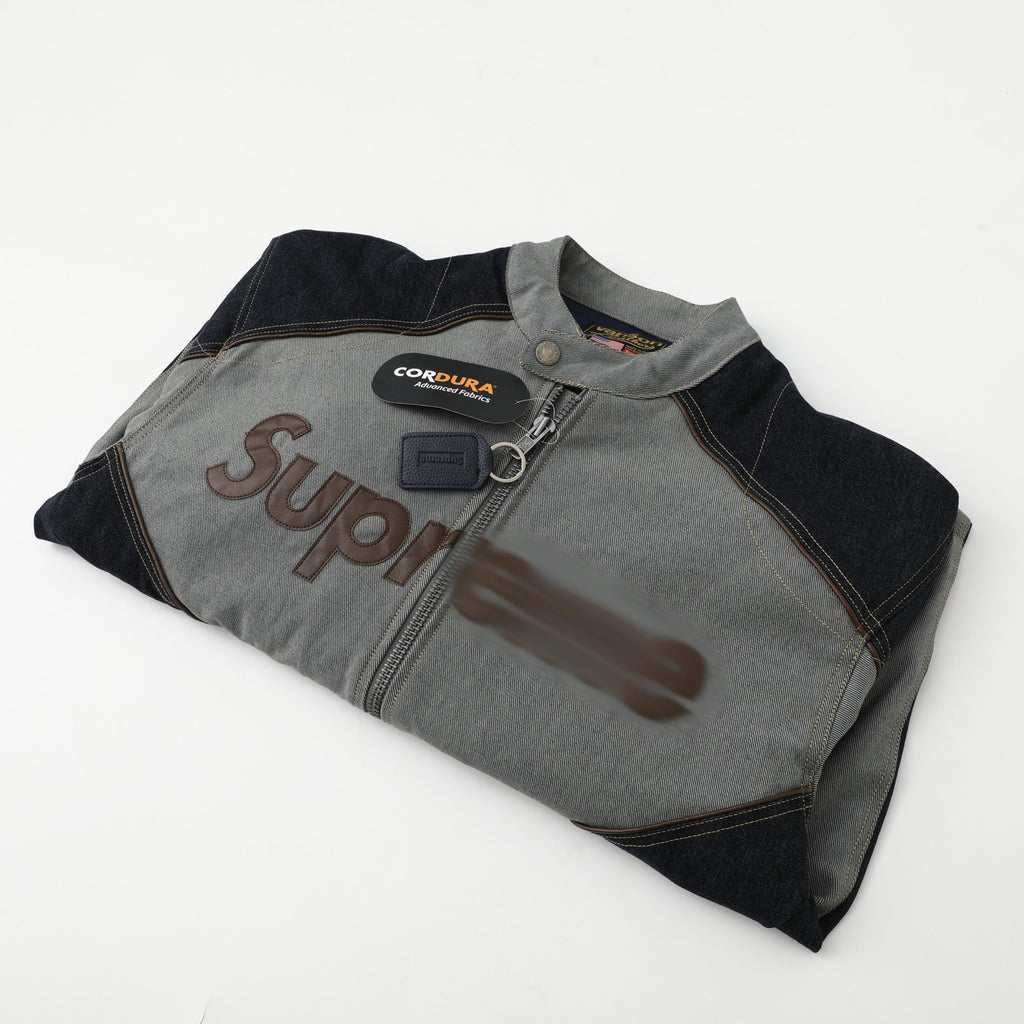 Heavy Embroidered Leather Logo Moto Jacket