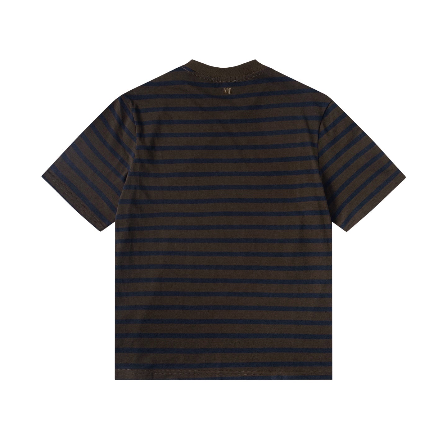 AMI PARIS Heart Embroidery Striped Short-Sleeve T-Shirt ¨C Gray & Brown