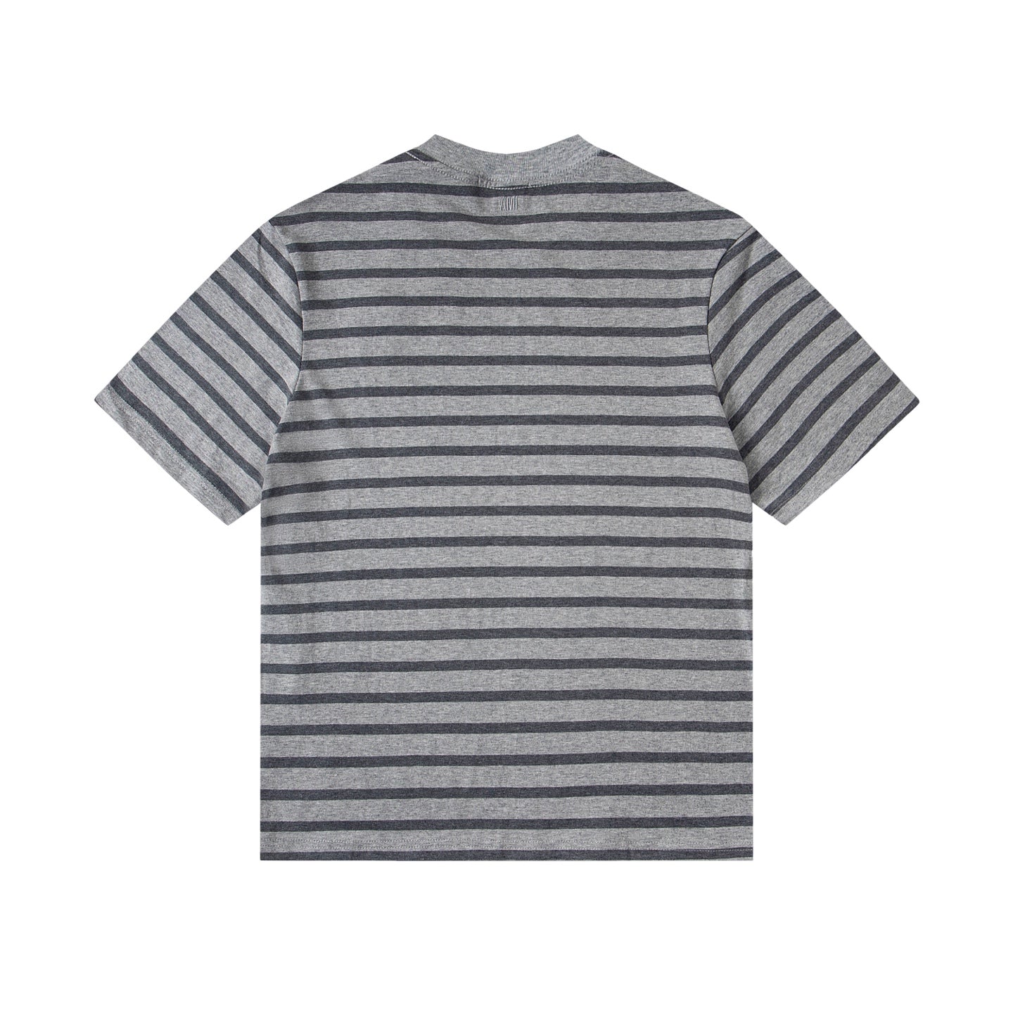 AMI PARIS Heart Embroidery Striped Short-Sleeve T-Shirt ¨C Gray & Brown