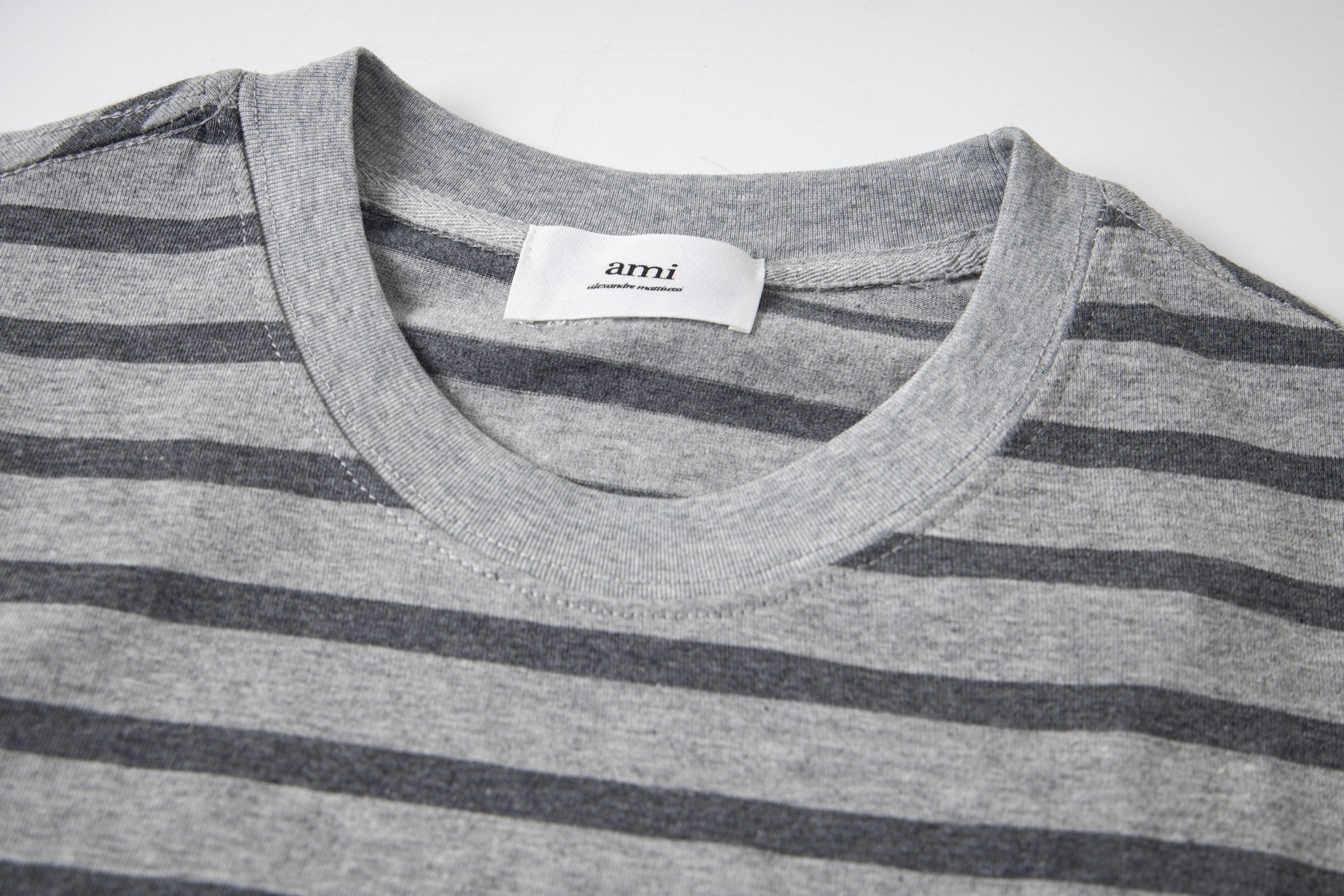 AMI PARIS Heart Embroidery Striped Short-Sleeve T-Shirt ¨C Gray & Brown
