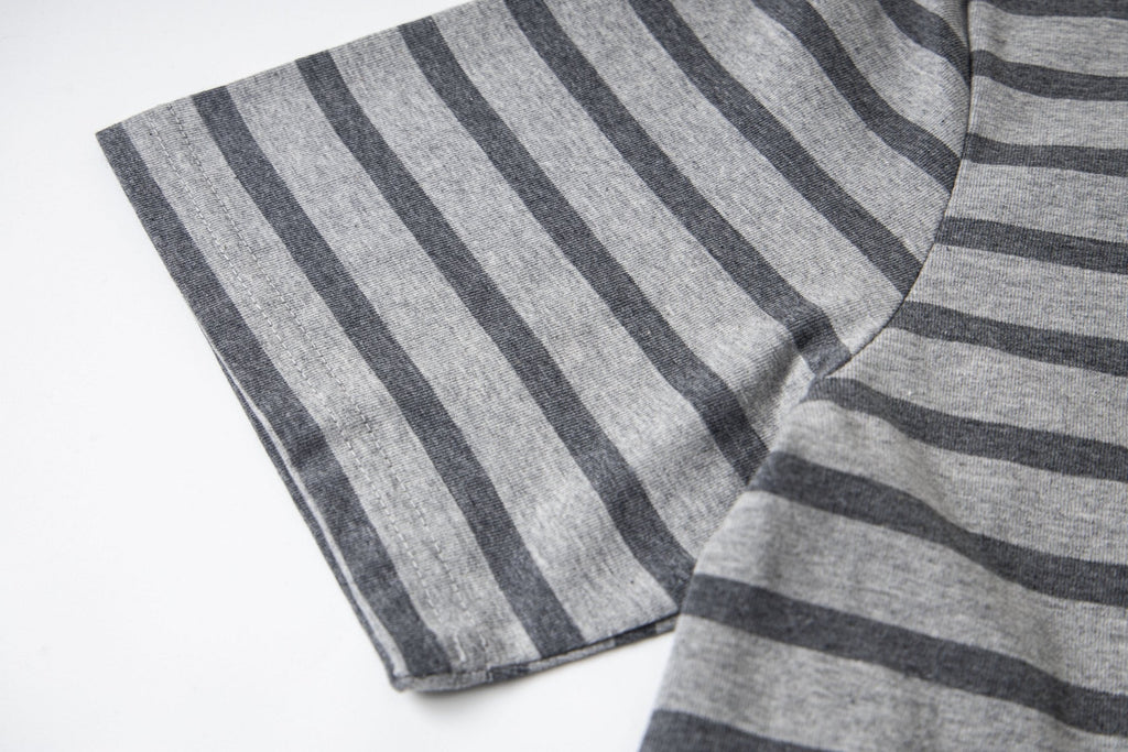 AMI PARIS Heart Embroidery Striped Short-Sleeve T-Shirt ¨C Gray & Brown