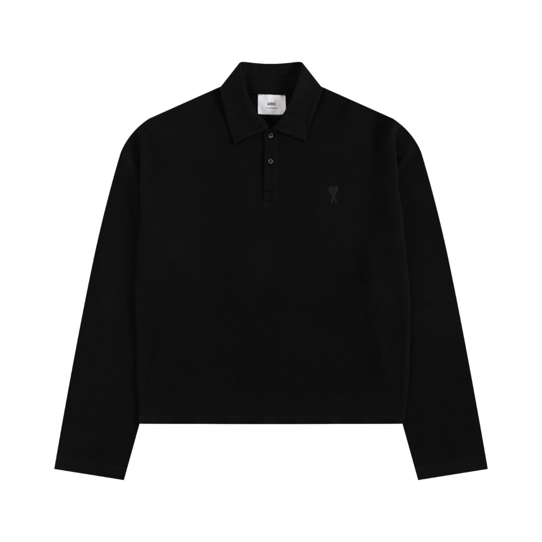 AMI PARIS Heart Embroidery Long-Sleeve Polo Shirt ¨C 5 Colors
