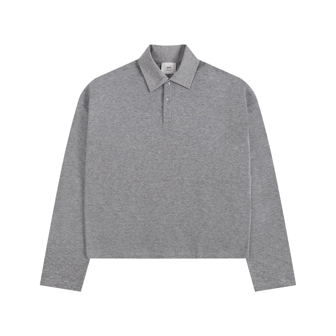 AMI PARIS Heart Embroidery Long-Sleeve Polo Shirt ¨C 5 Colors