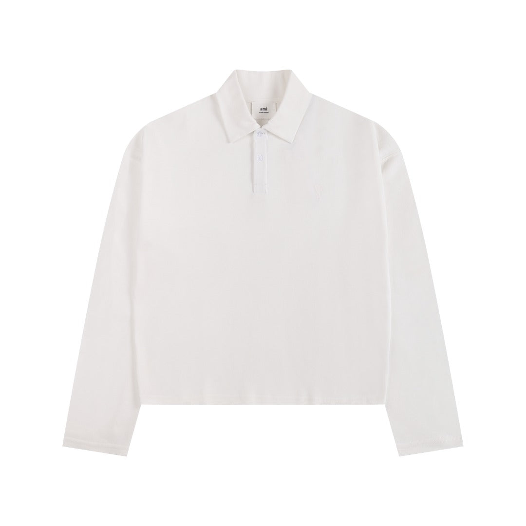 AMI PARIS Heart Embroidery Long-Sleeve Polo Shirt ¨C 5 Colors