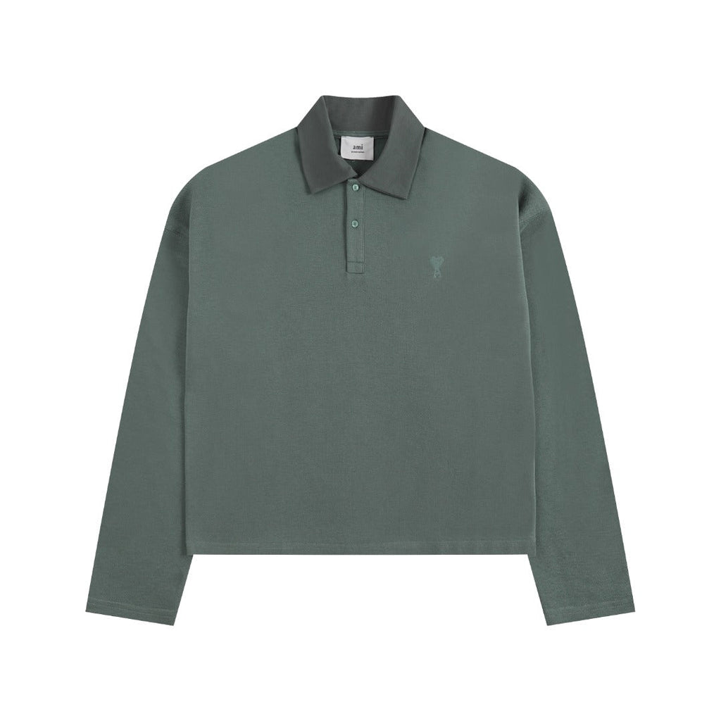 AMI PARIS Heart Embroidery Long-Sleeve Polo Shirt ¨C 5 Colors