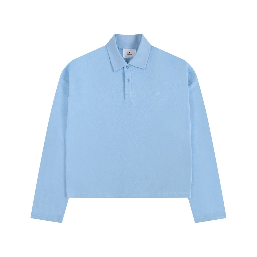 AMI PARIS Heart Embroidery Long-Sleeve Polo Shirt ¨C 5 Colors