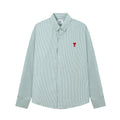 AMI PARIS Unisex Heart Embroidery Striped Oxford Shirt