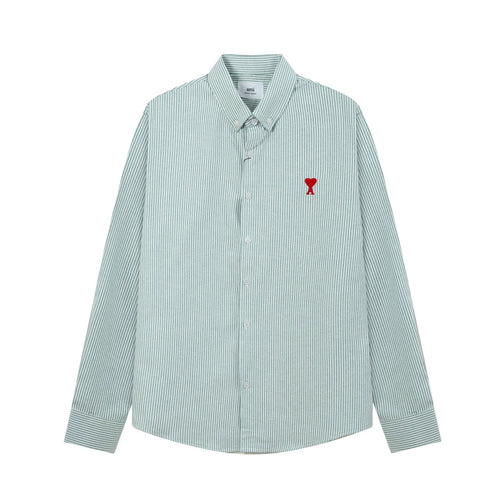 AMI PARIS Unisex Heart Embroidery Striped Oxford Shirt