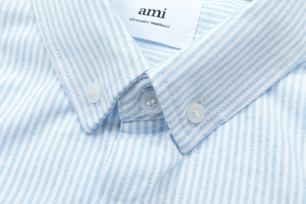 AMI PARIS Unisex Heart Embroidery Striped Oxford Shirt