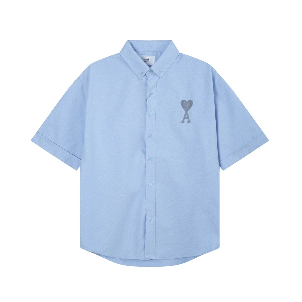AMI PARIS Unisex Heart Embroidery Short-Sleeve Oxford Shirt