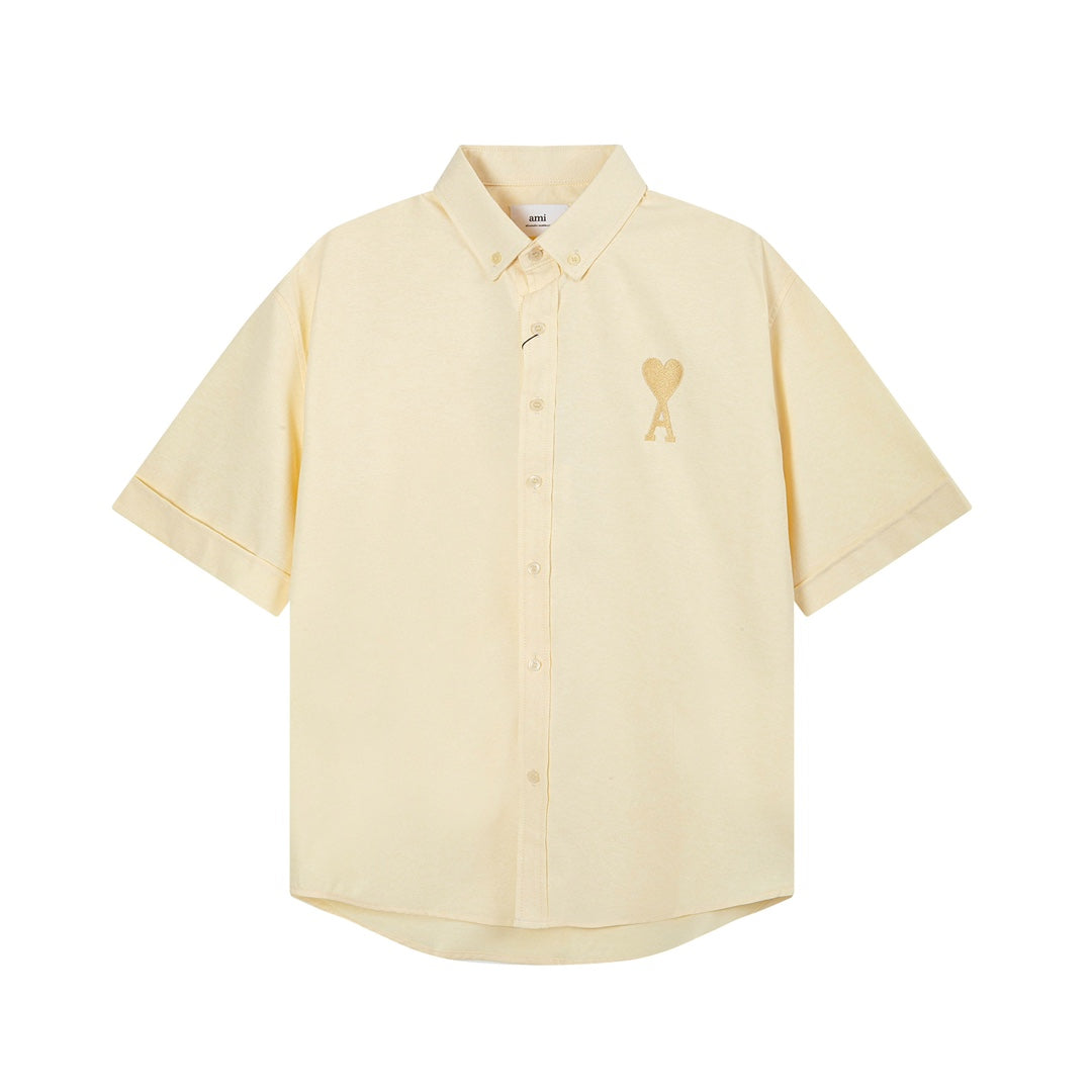 AMI PARIS Unisex Heart Embroidery Short-Sleeve Oxford Shirt