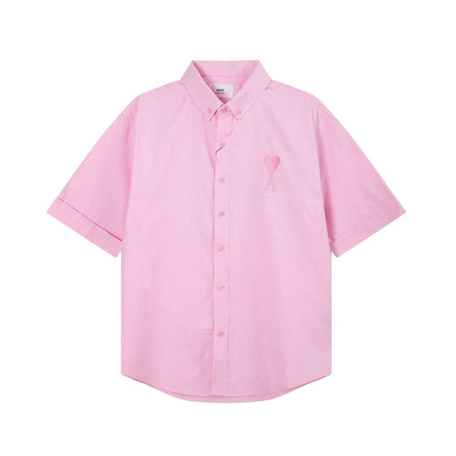 AMI PARIS Unisex Heart Embroidery Short-Sleeve Oxford Shirt