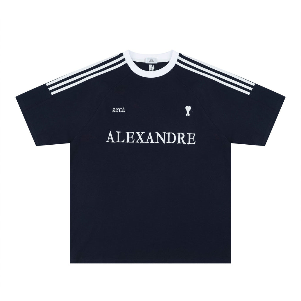 AMI PARIS Raglan Short-Sleeve T-Shirt ¨C Navy Blue, White & Black