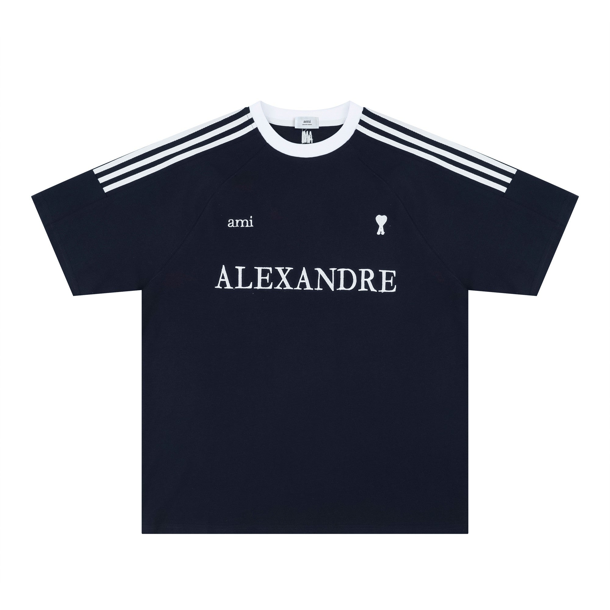 AMI PARIS Raglan Short-Sleeve T-Shirt ¨C Navy Blue, White & Black
