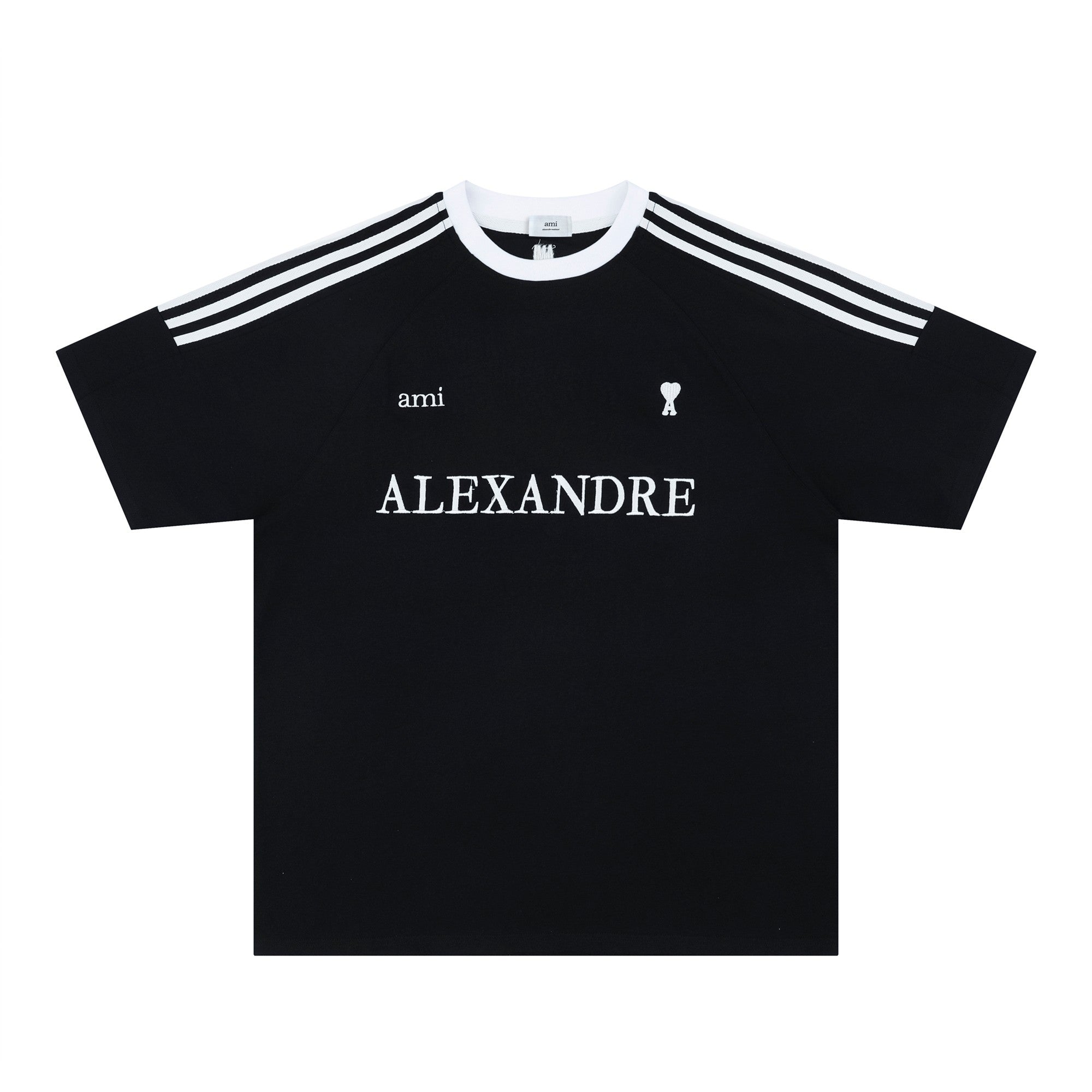 AMI PARIS Raglan Short-Sleeve T-Shirt ¨C Navy Blue, White & Black