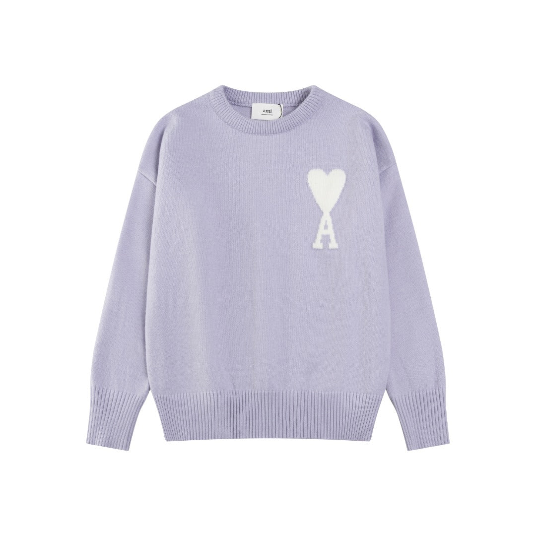 AMI PARIS Jacquard Heart Crew Neck Sweater