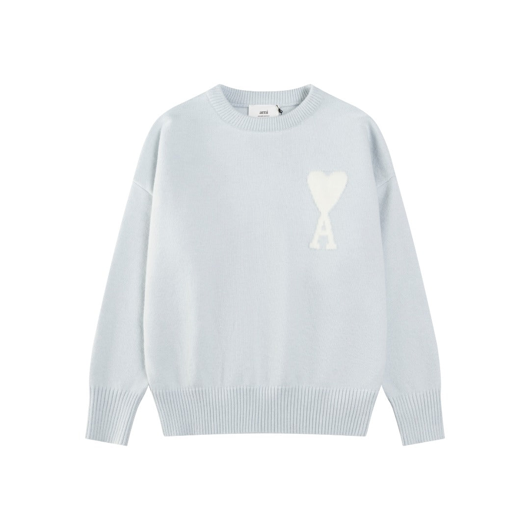 AMI PARIS Jacquard Heart Crew Neck Sweater